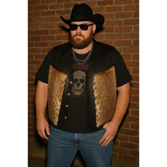 Saguaro West Men’s Leather Fur Biker Vest Plus Size 3XL Custom XXL - Picture 1 of 13